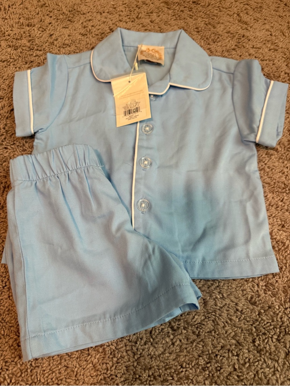The Beaufort Bonnet Company Light Blue Short Sleeve Pajama Set with White Piping